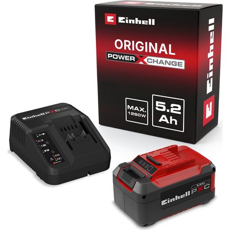 Original Einhell Starter Kit 5,2 Ah Akku und Ladegerät Power X-Change (Li-Ion, 18 V, 100 min Ladezeit, passend für alle Power X-Change Geräte)