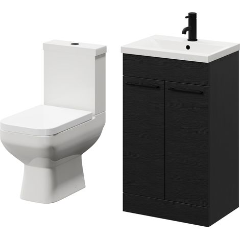Turin Nero Oak 500mm Floor Standing Vanity Unit and Toilet Suite with 1 Tap Hole Basin and 2 Doors with Matt Black Handles (1/5)
