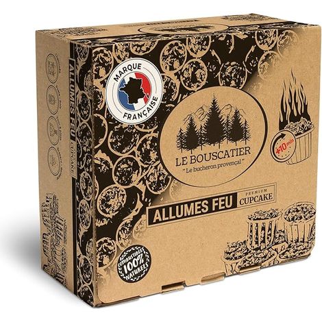 50/60u Cup-cake Allume-feu Premium en sciure et Cire végétale 100% Naturel pour Feux de Camp, Barbecue, Grill, cheminée poêle à Bois et Allume-Charbon, Combustion de 10 à 15mins (1/5)