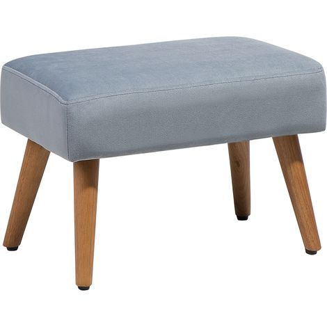 Reposapiés de terciopelo gris claro madera clara 50 x 30 cm patas de madera Takoma (1/5)