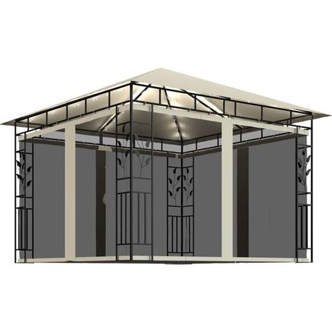 Un gazebo avec moustiquaire et lumières LED, 3x3x2,73 mètres, beige. (1/5)