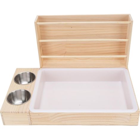 3 in 1 Large Capacity Wooden Hay Feeder with Litter Tray and 2 Bowls Pet Feeder Grass Food Holder Guinea Pig (1/5)