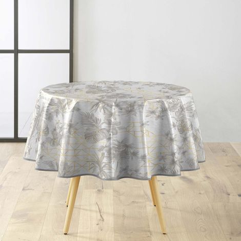 Nappe Toile Cirée Ronde "Coconut" 160cm Gris