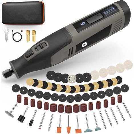 Outil rotatif multifonction 4V sans fil - Mini ponceuse/ponceuse avec 80 accessoires, batterie 4000mAh, 6 vitesses, charge rapide Type-C pour coupe, ponçage, perçage, gravure