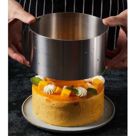 Cercle à pâtisserie - Inox - Réglable - Hauteur 8.5 cm - Diamètre 16-30 cm - Compatible lave-vaisselle (1/4)