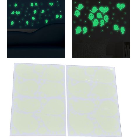 Autocollants phosphorescents, stickers muraux phosphorescents, stickers adhésifs, stickers phosphorescents, stickers de décoration pour chambre d'enfant, jolis stickers fantômes phosphorescents. (1/5)