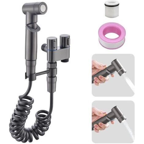 Plumeau de bidet, accessoire de bidet 1 entrée - double commande pour contrôle 2 fois, ensemble plumeau avec contrôle principal de la pression du liquide de douche féminine, animal de compagnie, mouss (1/4)