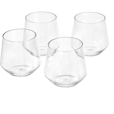 Plastique sans BPA en Tritan, Passe au Lave-Vaisselle, Verre à Vin sans Pied, Incassable, 41,4cl, Transparent, Lot de 4 (1/5)