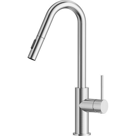 Robinet De Cuisine En Acier Inoxydable Forme V Brosse, Robinet D'évier Pivotant 360° Avec Douchette Extensible, Mitigeur À Deux Types De Jet Haute Pression (1/5)