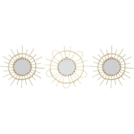 Lot de 3 Miroirs en Rotin "Fixation Mur" 28cm Naturel (1/2)