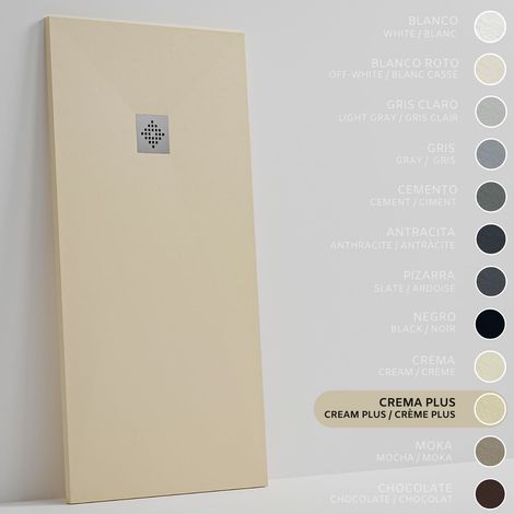 SOULHOME Duschwanne - Mineralguss & Gel Coat - Stein-Struktur - Rutschfest - Intensive Creme - 75x75- Extraflach 3cm - Inklusive Ablassventil - Standard