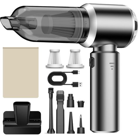 Handstaubsauger, 26000Pa Mini Akku Staubsauger Kabellos 4-In-1 Autostaubsauger 6000mAh 3-Gang Elektrische Staubgebläse für Auto, Küche, Büro, Haus, Camping, Tierhaare, Sofa, Tastaturen (Grau) (1/5)