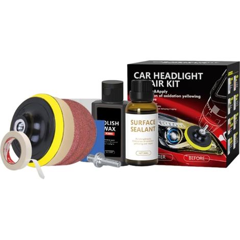 Renovateur phare voiture, Kit Complet pour polir phares ternes et usés pour restauration de voiture, Avec pâte de polissage, adaptateur et 3 disques abrasifs, pour améliorer visibilité et sécurité (1/5)