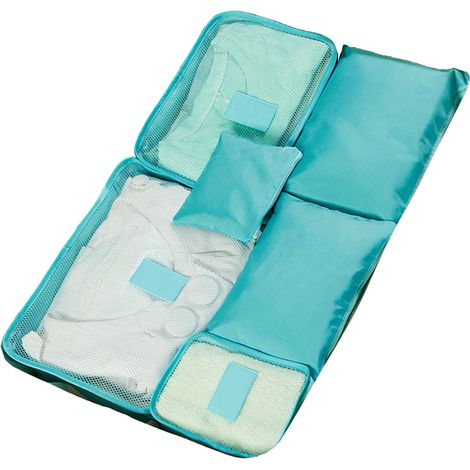 Ensemble de 6 sacs de rangement de voyage étanches, cubes de rangement pour valises, bleus (1/5)