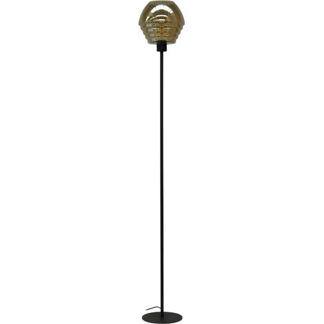 Lampadaire noir Quinto Smoke avec verre rayé fumé - 1261-05-155-05-8