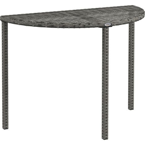 Table de balcon demi-ronde 100 x 50 x 74 cm en polyrattan gris avec structure métallique pour terrasse et balcon (1/5)