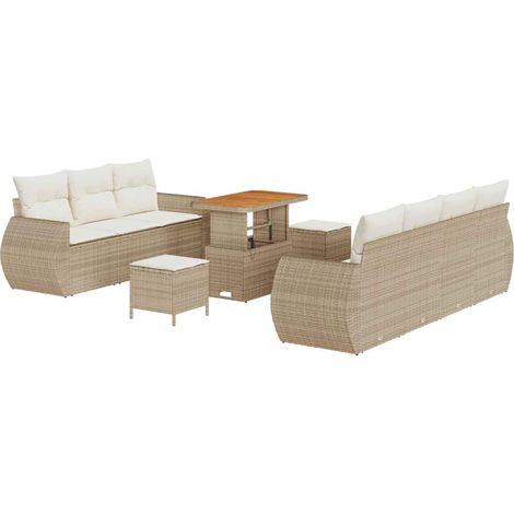 Garden Sofa Set with Cushion 10 pcs Beige Poly Rattan vidaXL (1/5)