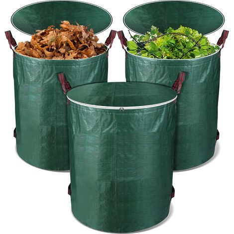 Wolketon 3X sacchi da giardino con coperchio Sacchi per foglie Sacchi per rifiuti da giardino con manici 272 L