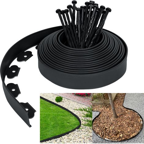 Bordure de jardin Bordure de pelouse en plastique flexible avec 30 clous de fixation Noir 10 m HENGMEI (1/5)