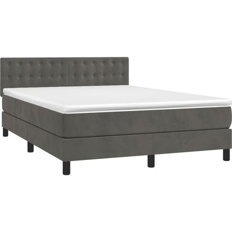 Box Spring Bed with Mattress&LED Dark Grey 140x200cm Velvet vidaXL