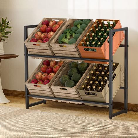 Jiubiaz Scaffale per casse di bevande 105x32x85 cm Scaffale portaoggetti solido in metallo nero per cantina o cucina 1 pezzo (1/5)