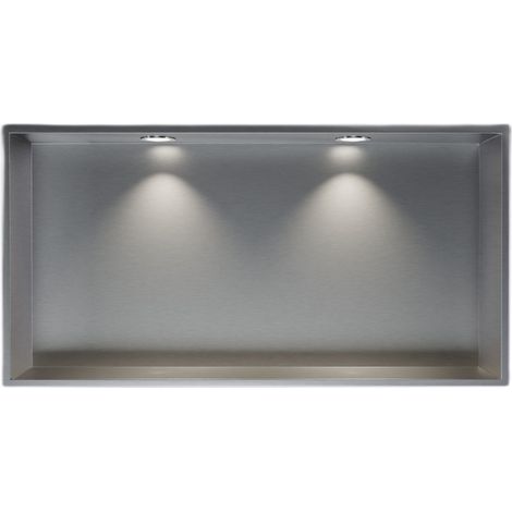 Wandnische Edelstahl Bernstein NT206010X mit LED-Spot 20x60x10 cm Edelstahl gebürstet 2x Spot Einbaurahmen Chrom