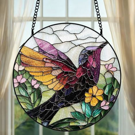 Décoration vitrail colibri attrape-soleil 12,5 cm fenêtre suspendue oiseau lumineux cadeau femme (1/5)