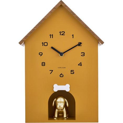 Horloge Murale Coucou en Forme de Niche avec Toit en Bois et Chien Doré - PANGIVO (1/2)
