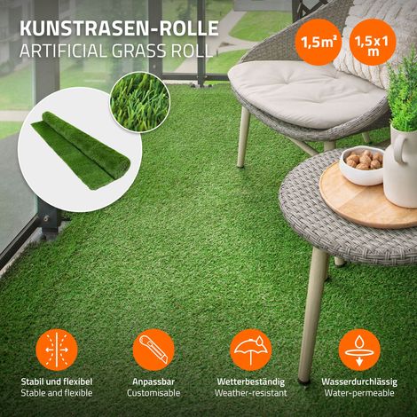 ECD Germany Kunstrasen-Rolle 150x100 cm 1,5m² Grün, Rasenteppich Outdoor wetterfest, 18mm, Grasmatte Meterware, Kunstgras wasserdurchlässig & UV-beständig, Kunstrasenteppich für Balkon Terrasse Garten