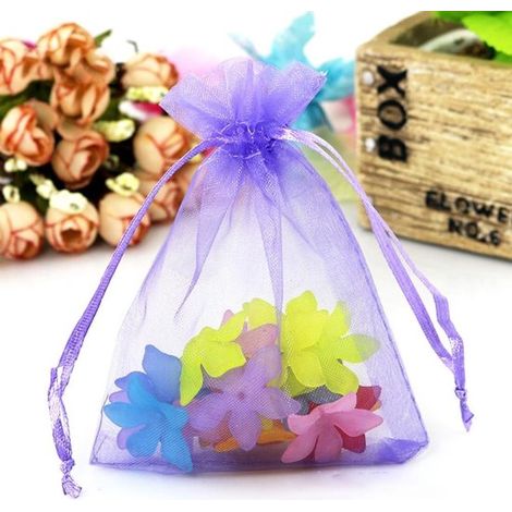 100 Organzabeutel 9x12 cm, Geschenktüten aus Organza, Geschenktüten für Schmuck, Hochzeiten und Süßigkeiten (Helllila) (1/5)
