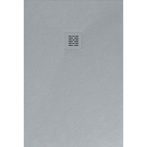 Mineralguss-Duschwanne extra flach SIERRA Schieferoptik Grau 70x70 cm Auslaufschutz in Farbe