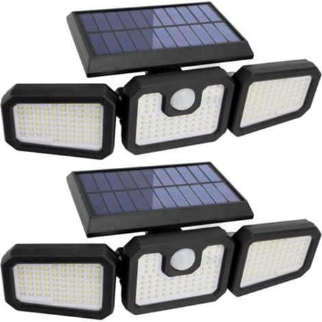 Projecteur solaire extérieur à détecteur de mouvement, trois modes d'éclairage : batterie 2400 mAh, ampoule LED 210, éclairage IP65 à 360°, projecteur de sécurité solaire (ensemble de 2 pièces), noir. (1/5)