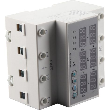 Dreiphasen-Spannungsschutzschalter mit Digitalanzeige, einstellbarem Schutzrelais 1–63 A, automatischer Wiederherstellung, AC 220–380 V, 63 A, Überspannungs- und Unterspannungsüberwachung (1/5)