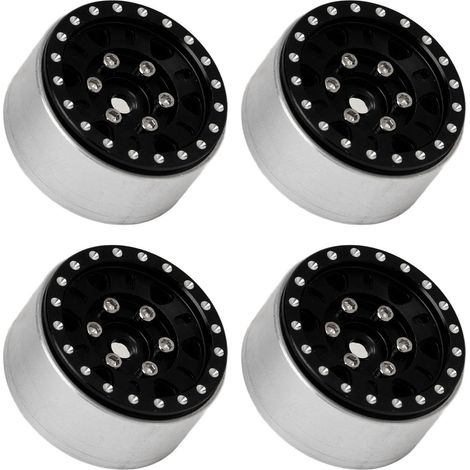 Lot de 4 moyeux de roue RC en alliage d'aluminium résistant à l'usure et stables, petites roues à verrouillage de talon pour voiture RC AXIAL SCX24 1/24, noir (1/5)