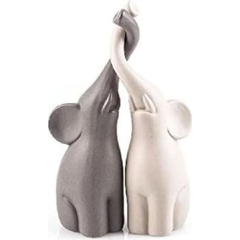 pajoma® Ensemble de 2 éléphants amoureux en céramique - Hauteur 25 cm - Couple harmonieux beige et gris - Figurine animale -