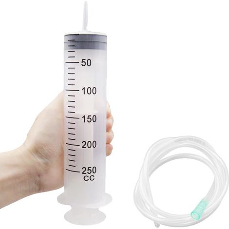 Jeringa multivolumen, fabricada en plástico resistente, 250 ml con manguera. (1/2)