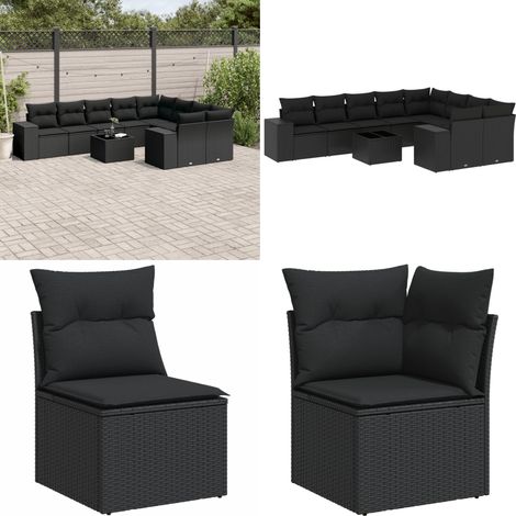 10-tlg. Garten-Sofagarnitur mit Kissen Schwarz Poly Rattan - Gartenmöbel Set - PE-Rattan Möbel - Outdoor Lounge - Esstisch Set - Balkonmöbel - Home & Living (1/5)