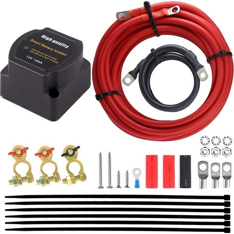 Isolateur de Batterie Double 12 V 140 A Relais Sensible VSR et Kit de Câbles de Câblage Chargeur Automatique de Batterie Double pour Voiture Marine (1/5)