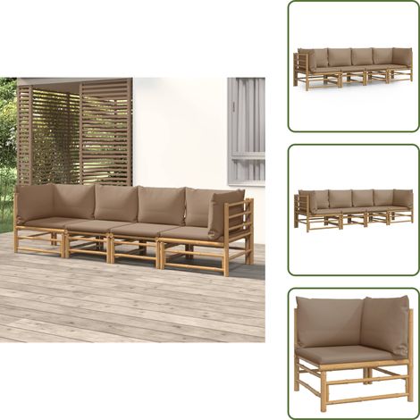 The Living Store Set de muebles de jardín 4 piezas bambú y cojines gris taupe - Sofás de jardín