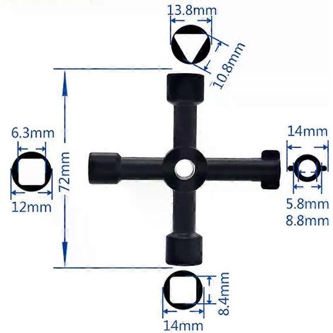 Clé à interrupteur en croix 4 en 1 - Accessoires pour interrupteurs universels carrés, triangulaires, pour armoires électriques de train, boîtes d'ascenseur, etc. (1/4)