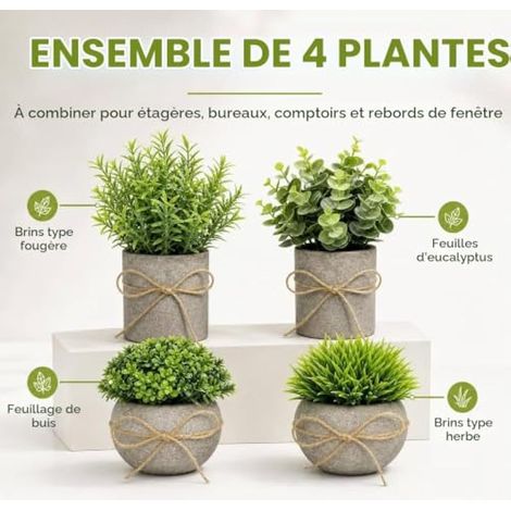 4 Plantes artificielles en Pots Papier moulé Effet Ciment Quatre modèles, 11–19 cm, avec Ficelle de Jute Jaune à Nouer soi-même Garder Les Pots en Fibre de Papier au Sec. (1/3)