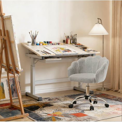 Chaise de bureau en tissu imitation cachemire gris clair, hauteur réglable 44-53,5 cm, base métal (1/5)