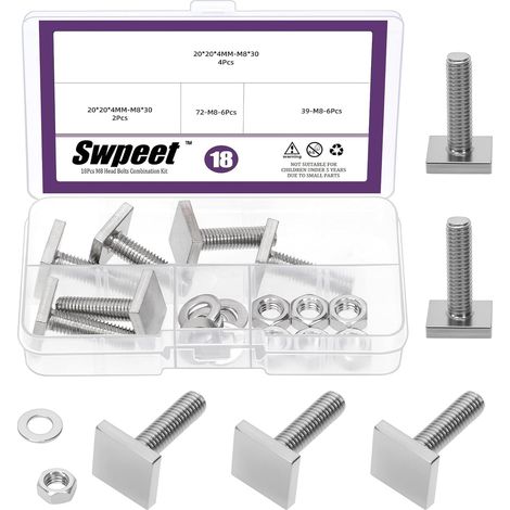 6 ensembles 304 acier inoxydable M8 × 30mm T fente boulons toit rack T-écrou kit, 4mm épais carré T piste boulon adaptateur écrou fente, plateforme de barre croisée de toit sécurisé (1/5)