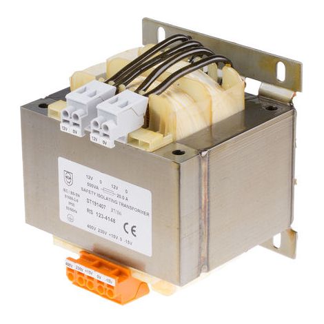 Transformateur d'isolement, Vin 230V ac (+/- 15V) - 400V ac (+/- 15V), Vout 12V c.a., 500VA ( Prix pour 1 ) (1/2)