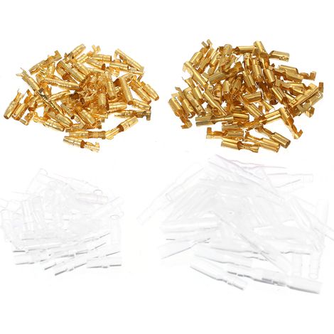 200 Pièces Kit Connecteurs Électriques à Broche Laiton 4.0 mm Mâle et Femelle avec Capuchons Isolants pour Voiture Camion Moto (1/2)