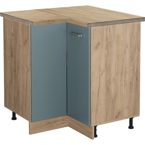 Eckunterschrank R-Line, Blau-Grau, 75.6 cm, AP Eiche, Vicco