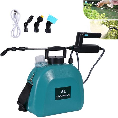 Pulverizador a batería de 8 L con 3 boquillas, mango recargable y correa de hombro ajustable. (1/5)