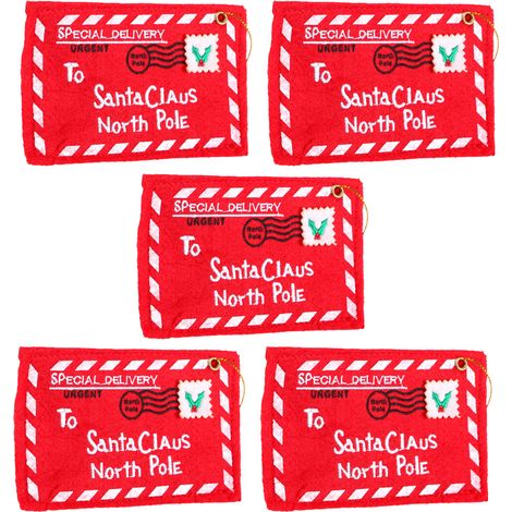 Enveloppe De Noël Pour Le Père Noël - Ornements Accrochés À L'Arbre De Noël - Sac À Lettres En Feutrine Rouge - Décoration De Cheminée Et Rampe - Lot De 6 (1/5)