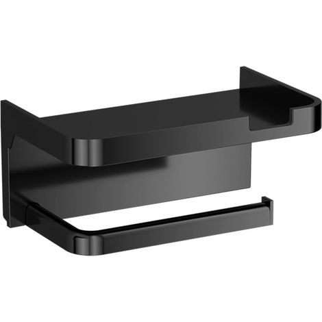 Porte-rouleau de papier toilette mural sans perçage avec étagère – Distributeur de papier toilette robuste de 15 kg, design antidérapant et plateforme de rangement, plastique PP épais (1/5)