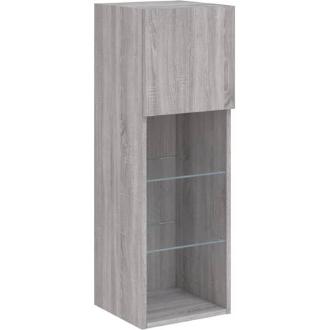 Mueble TV multimedia estantería para televisión buffet para televisión comedor salón dormitorio con luces LED sonoma 30,5 x 30 x 90 cm gris 020026822